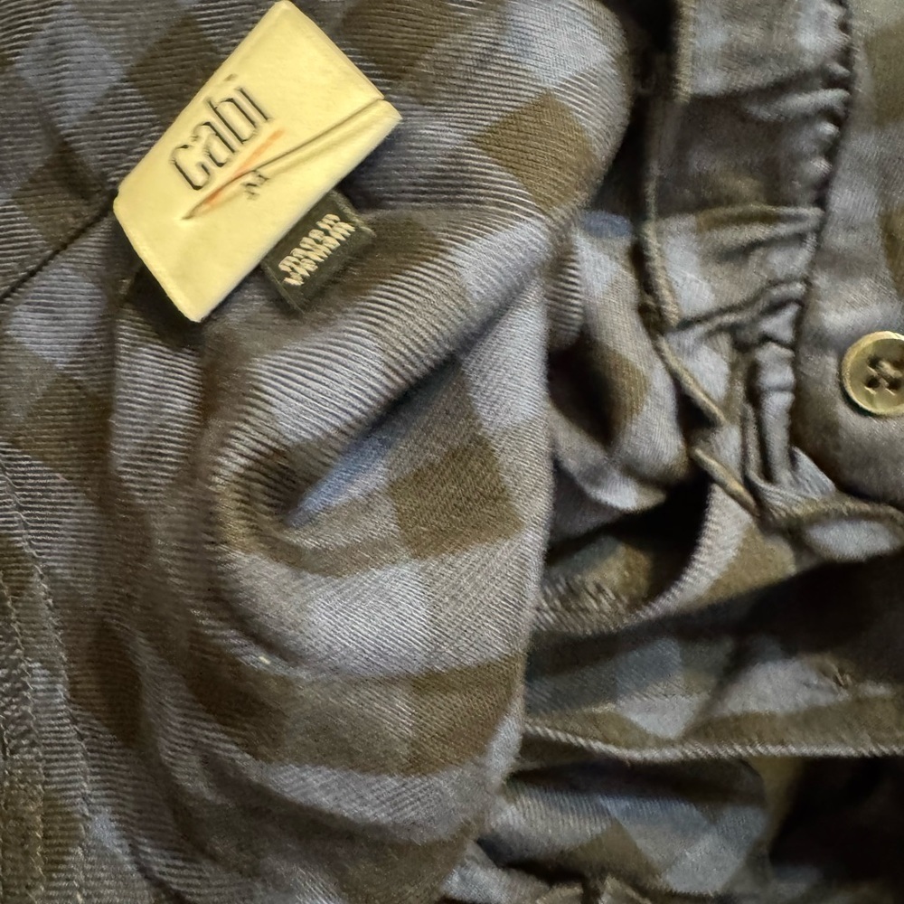 CAbi ABERDEEN Navy Checkered Blouse with Ruffle Collar - Picture 3 of 3